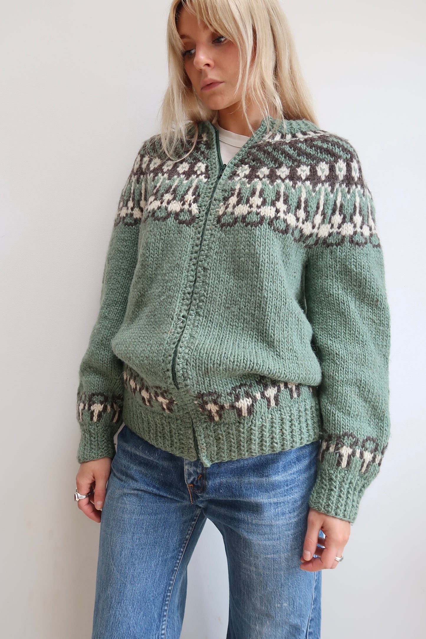 1970s fair isle zip up knit