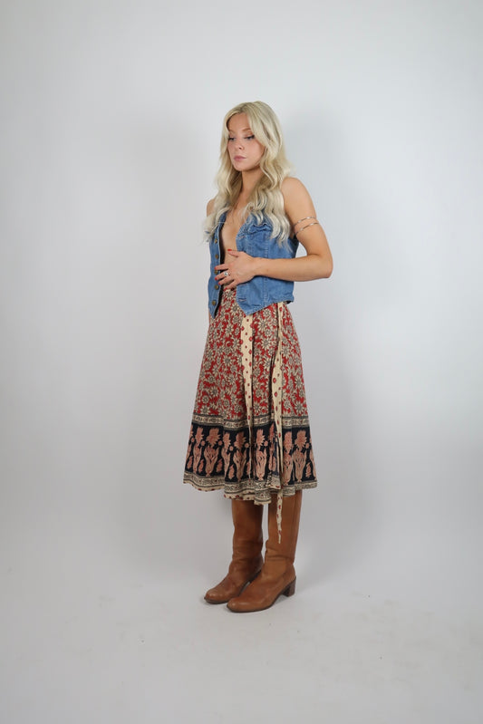1970s indian block printed wrap skirt