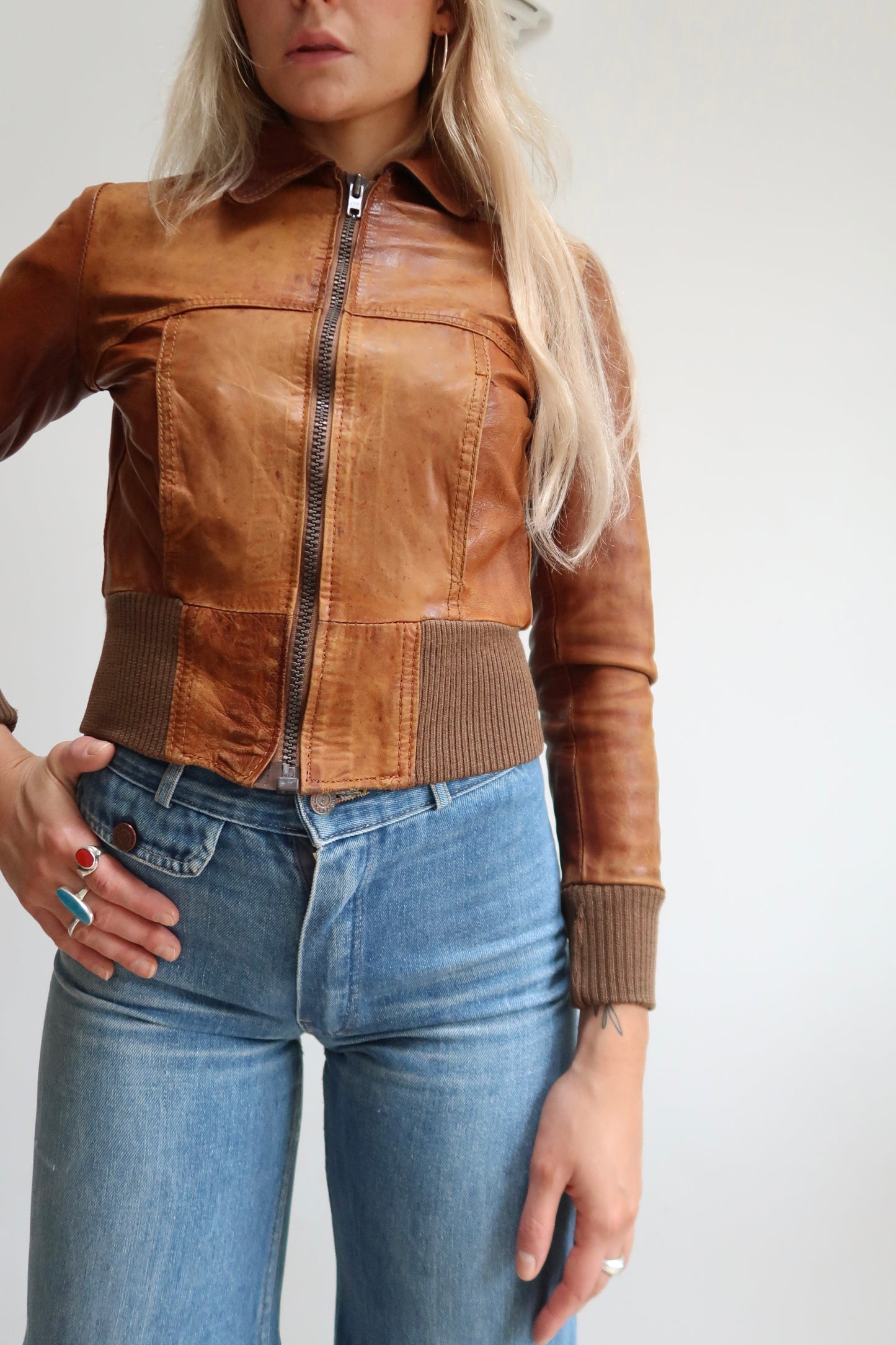 1970s tan fitted bomber