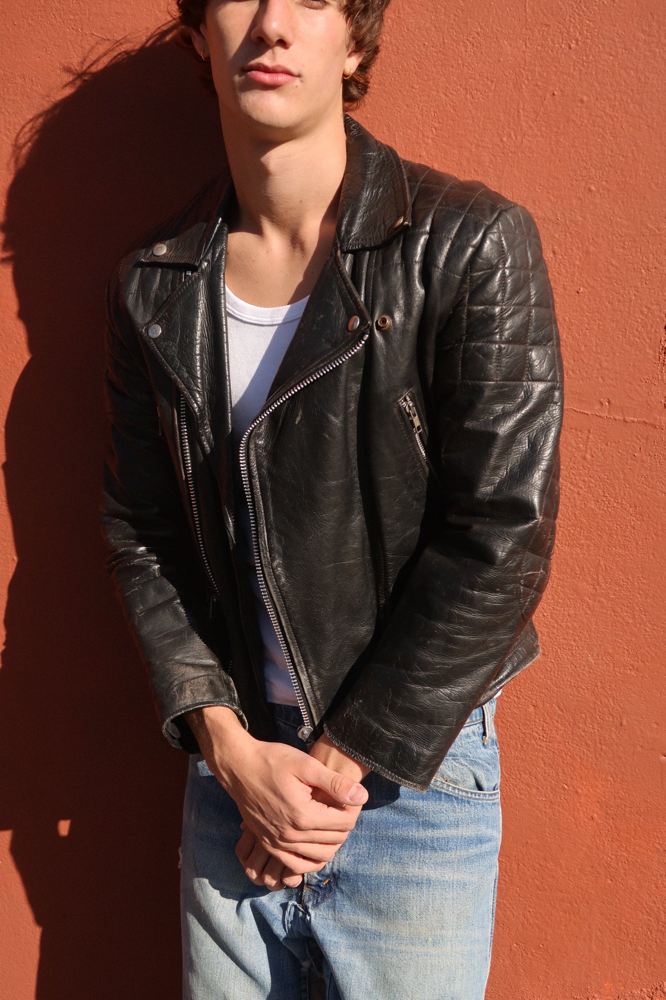 1980s thrashed biker jacket