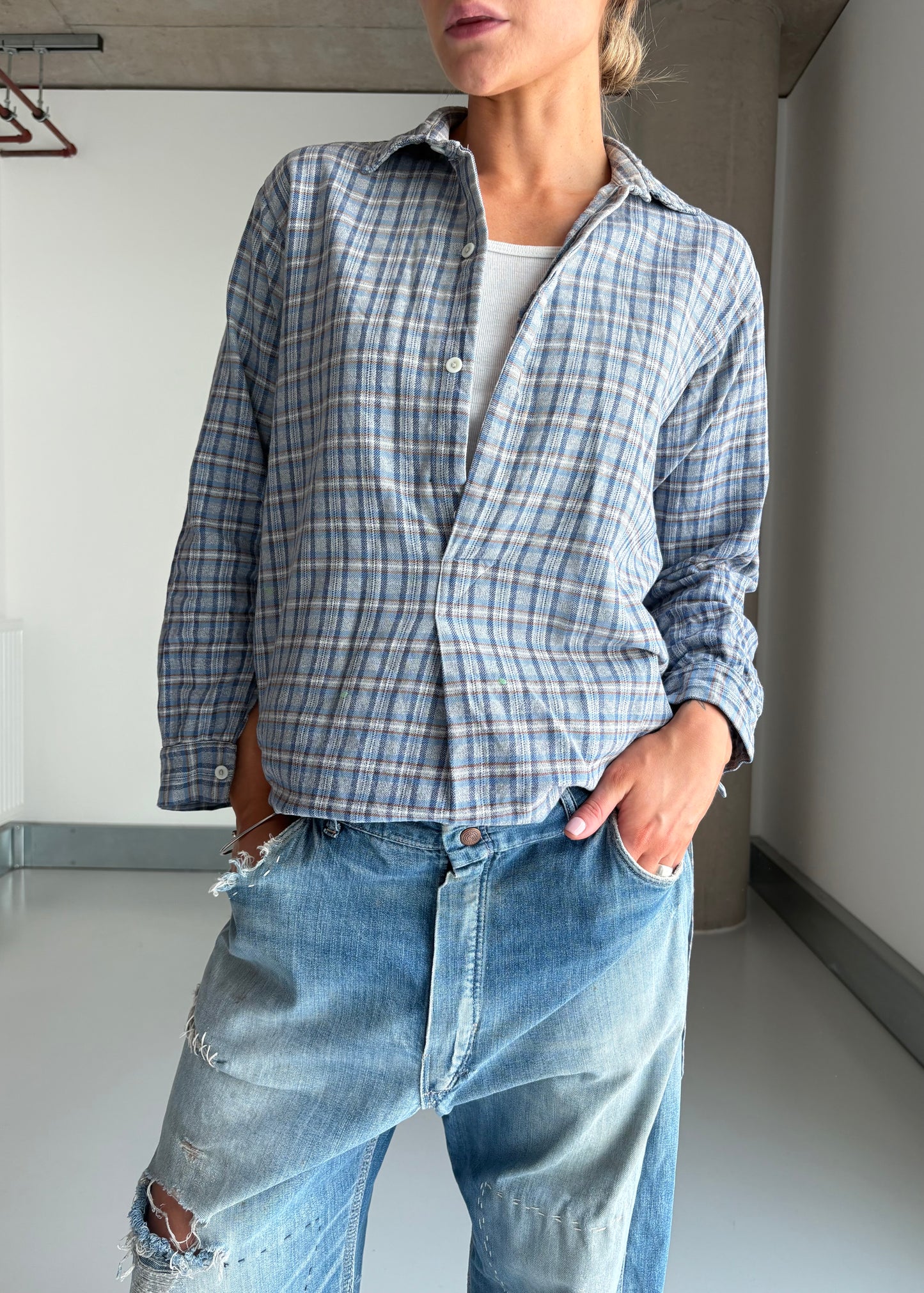 French cotton plaid work shirt