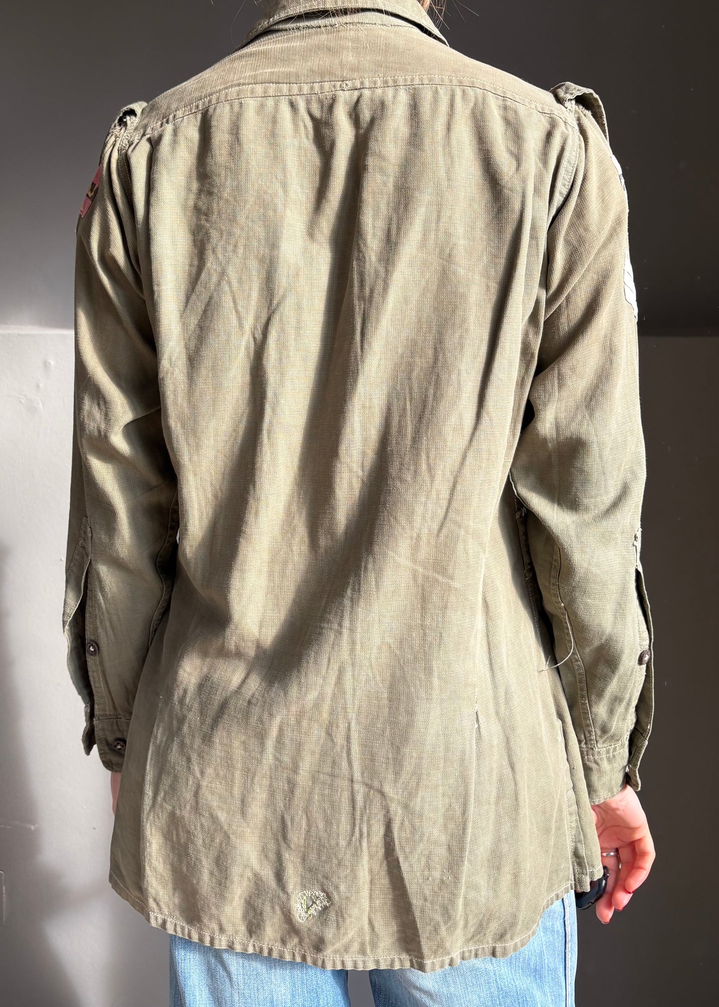 Army shirt with pink Hong Kong patches