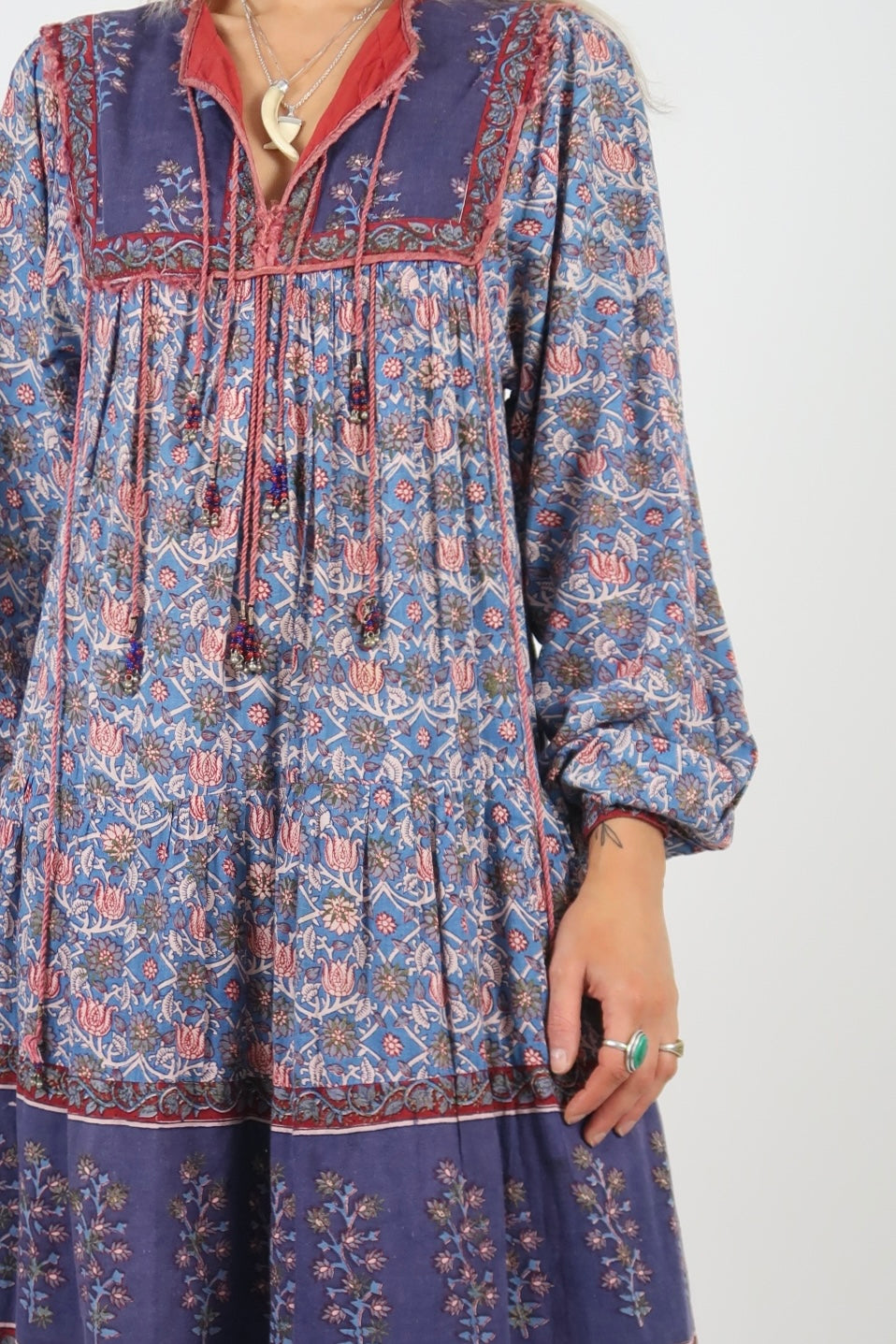 1970s Indian block print midi dress