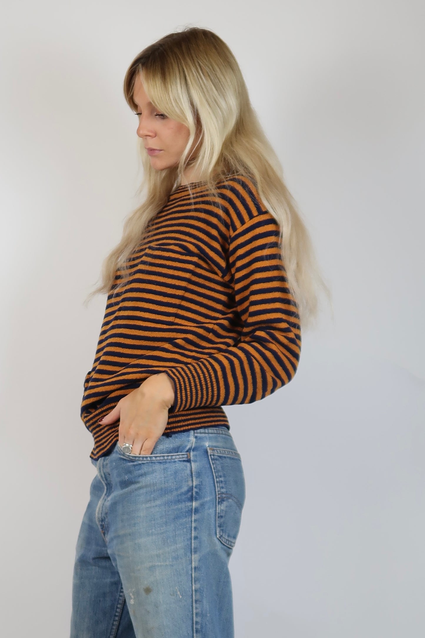 1960s navy and orange stripe knit