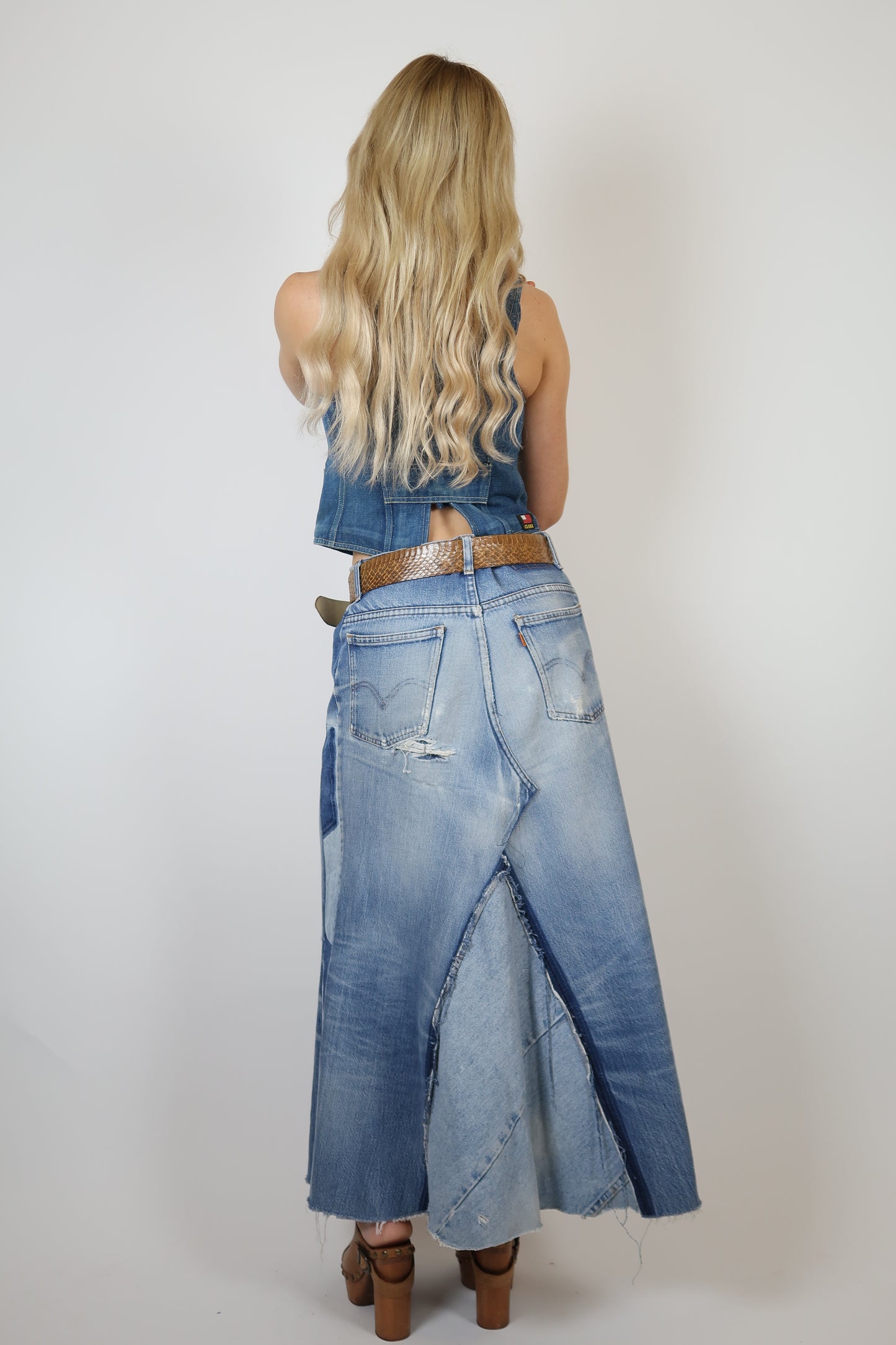 Custom made Orange tab Levis denim skirt