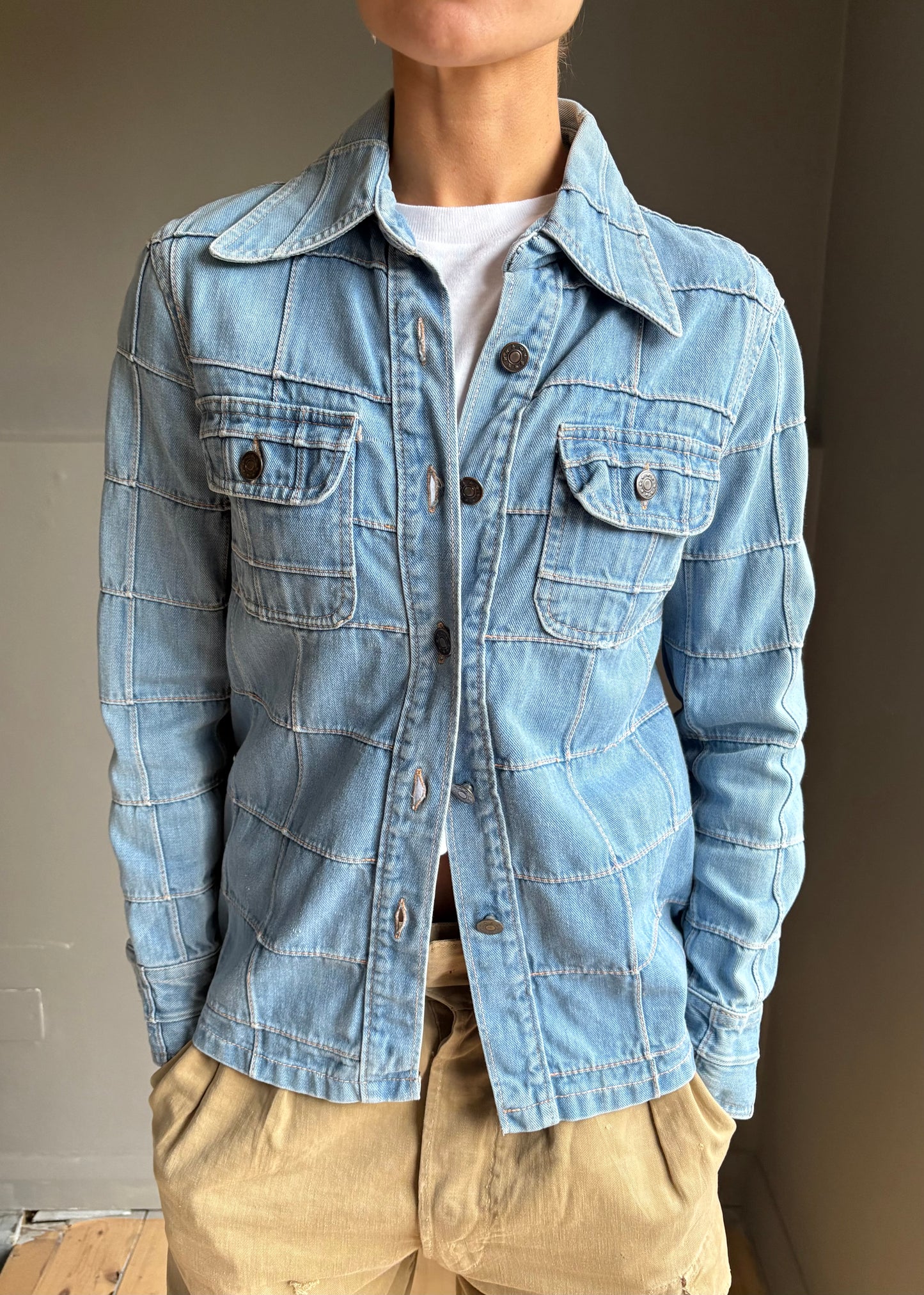 1970s windowpane denim shirt