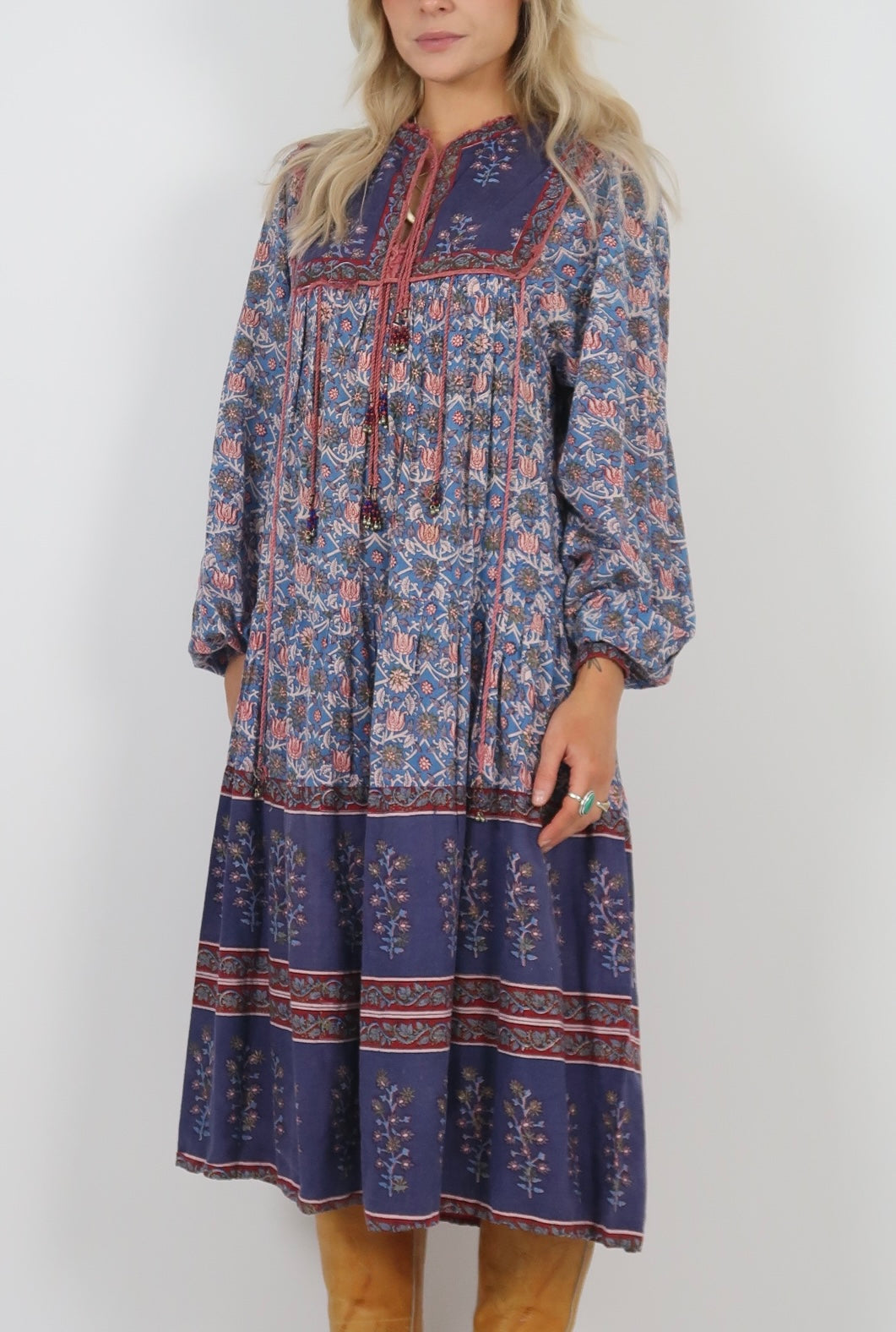 1970s Indian block print midi dress
