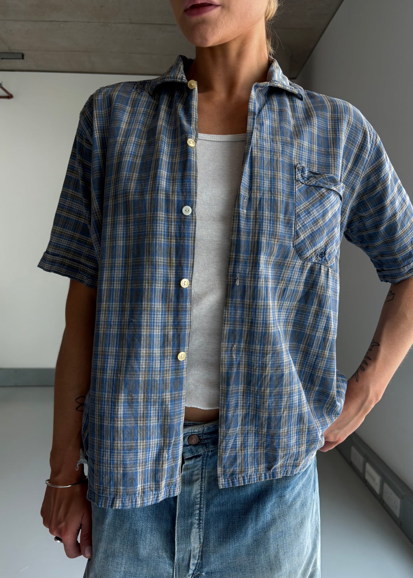 40s 50s work shirt with repairs