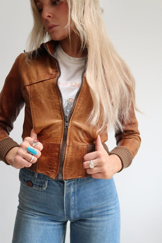 1970s tan fitted bomber