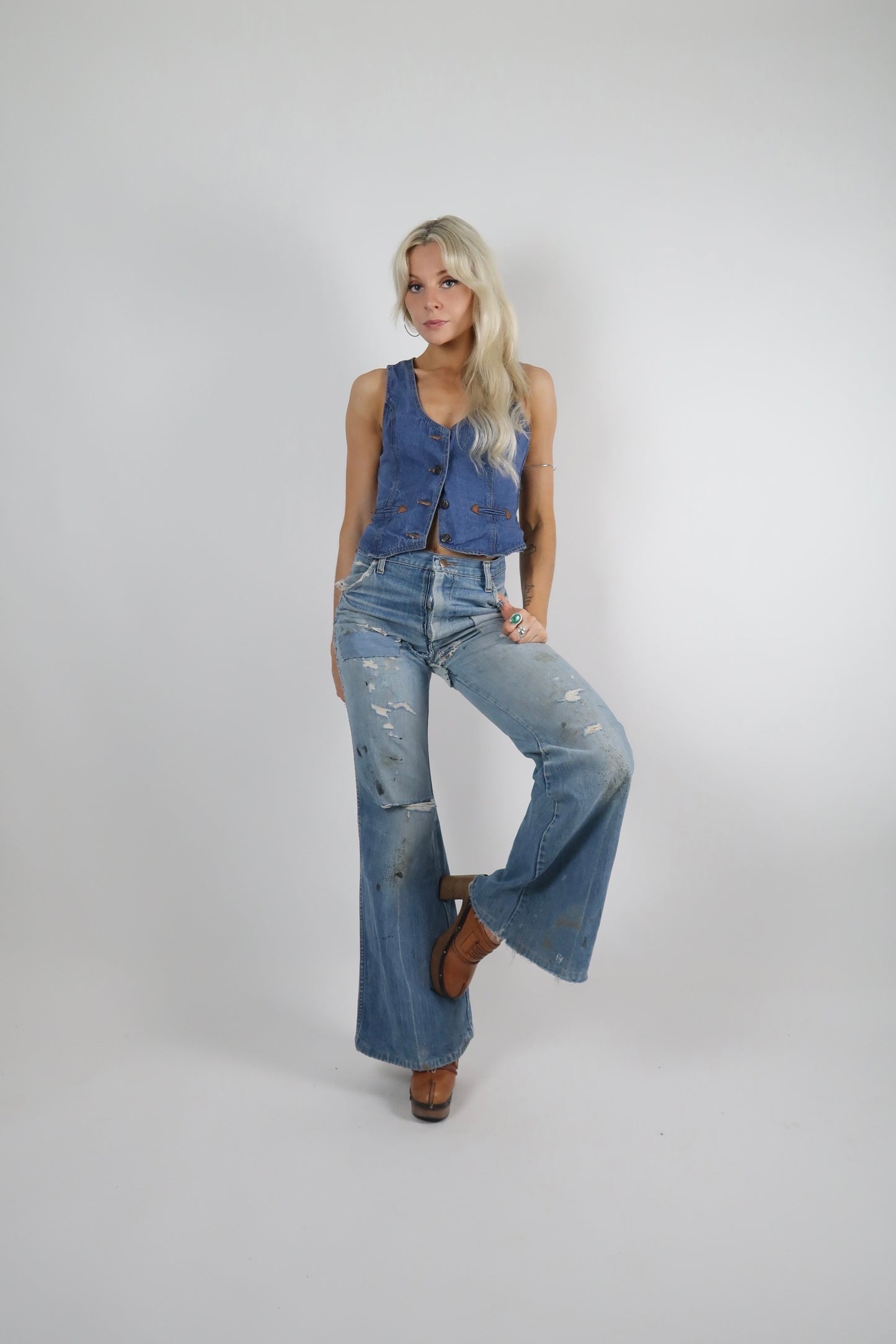 1970s beaten up patched bell bottoms