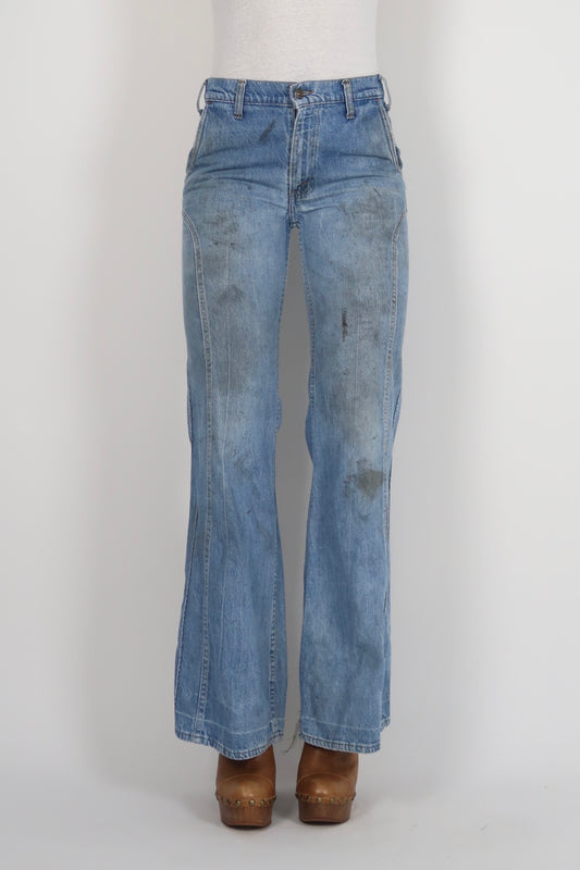 1970s orange feather tab jeans