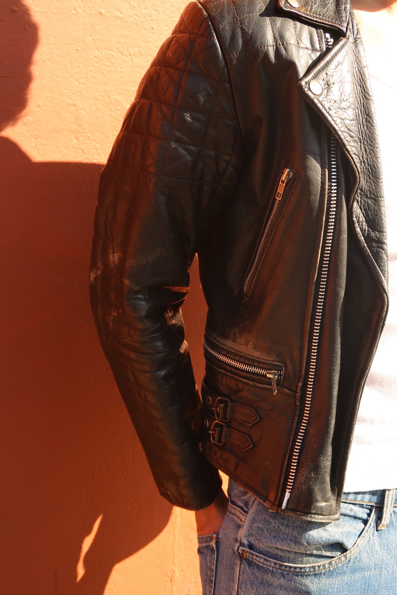 1980s thrashed biker jacket