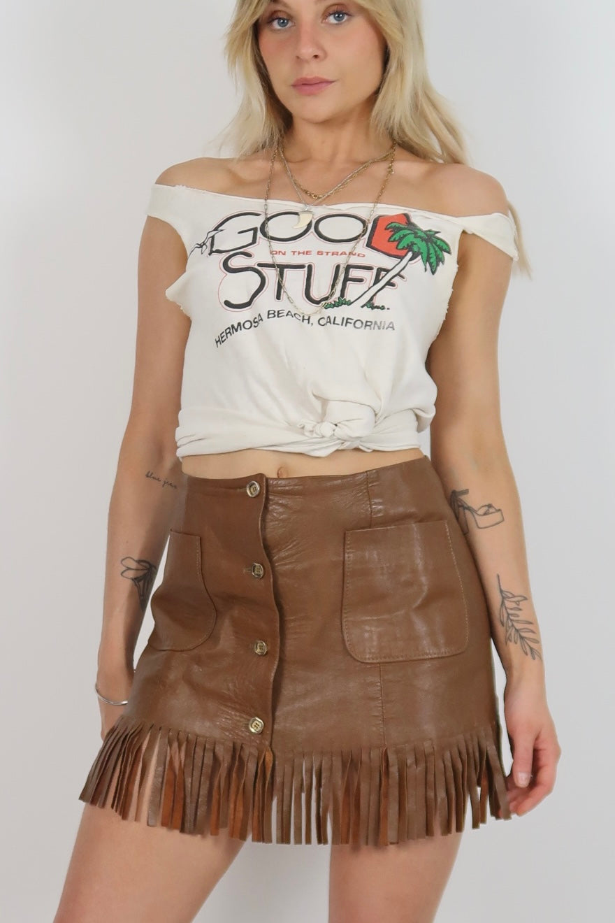 1960s Brown leather skirt