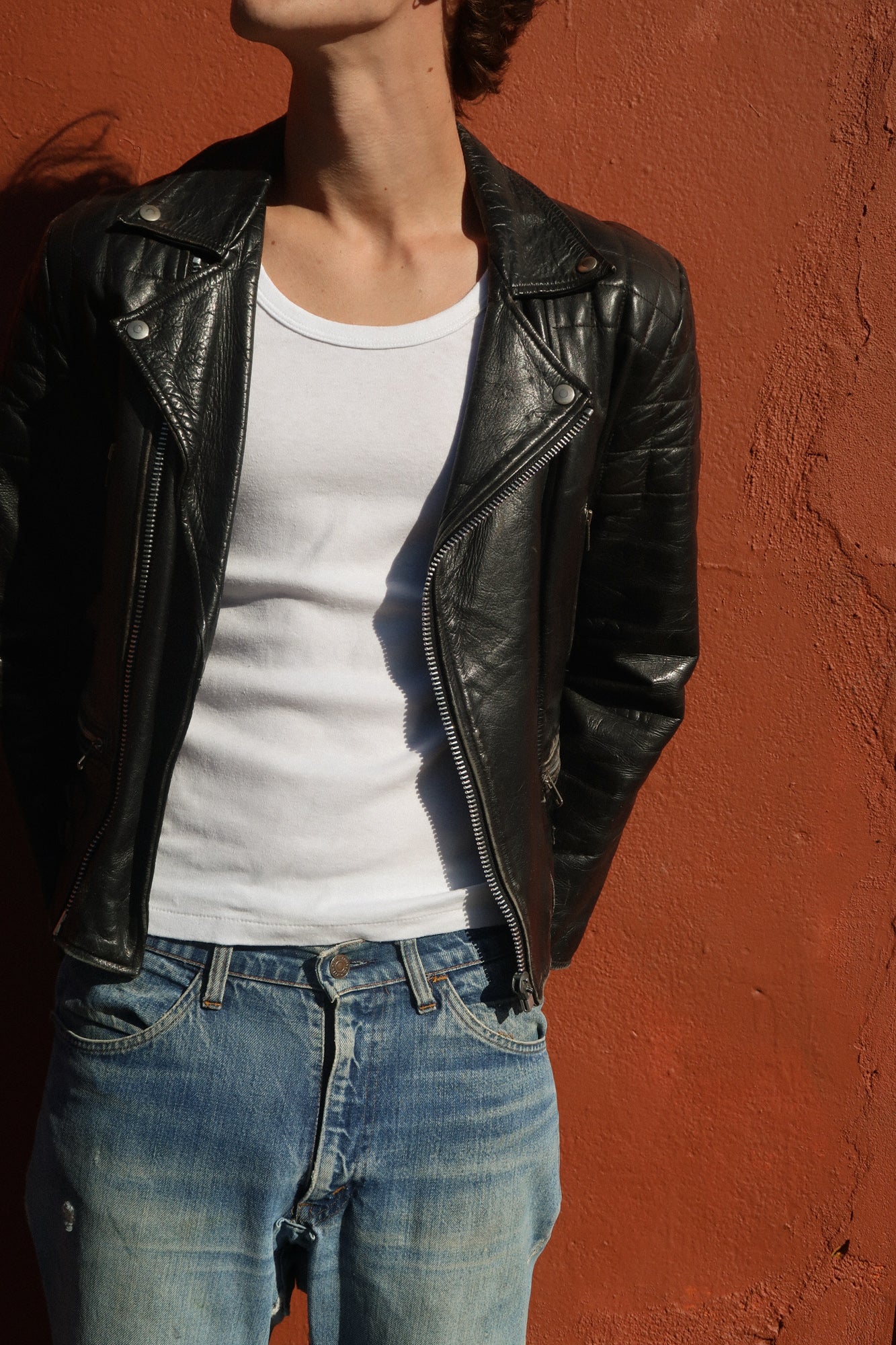 1980s thrashed biker jacket
