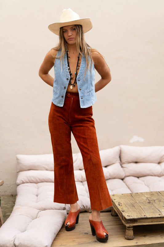 BURNT ORANGE SUEDE FLARES