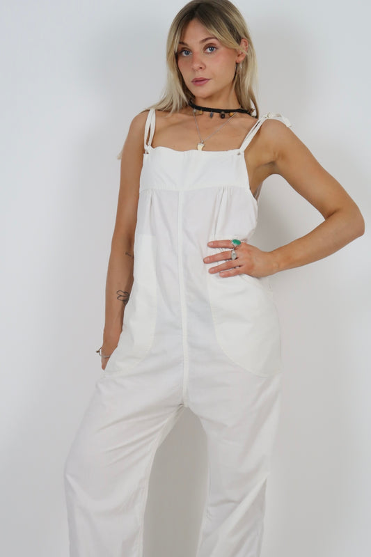 70s white cotton overalls