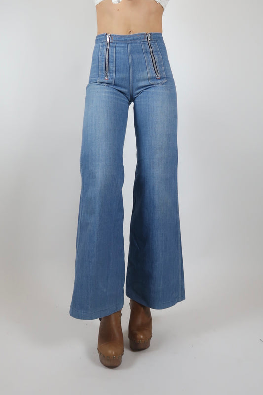1970s double zip front jeans