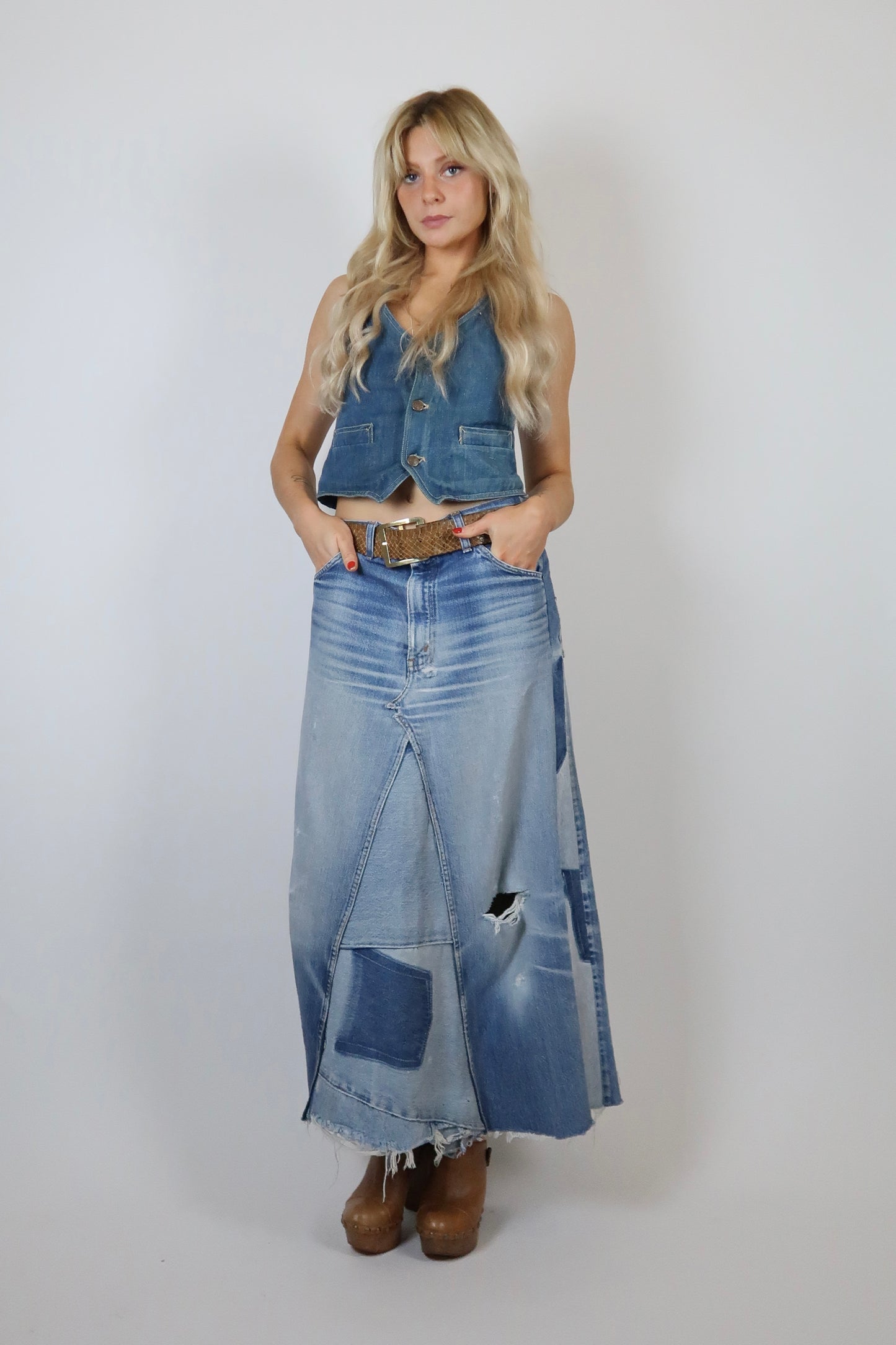 Custom made Orange tab Levis denim skirt