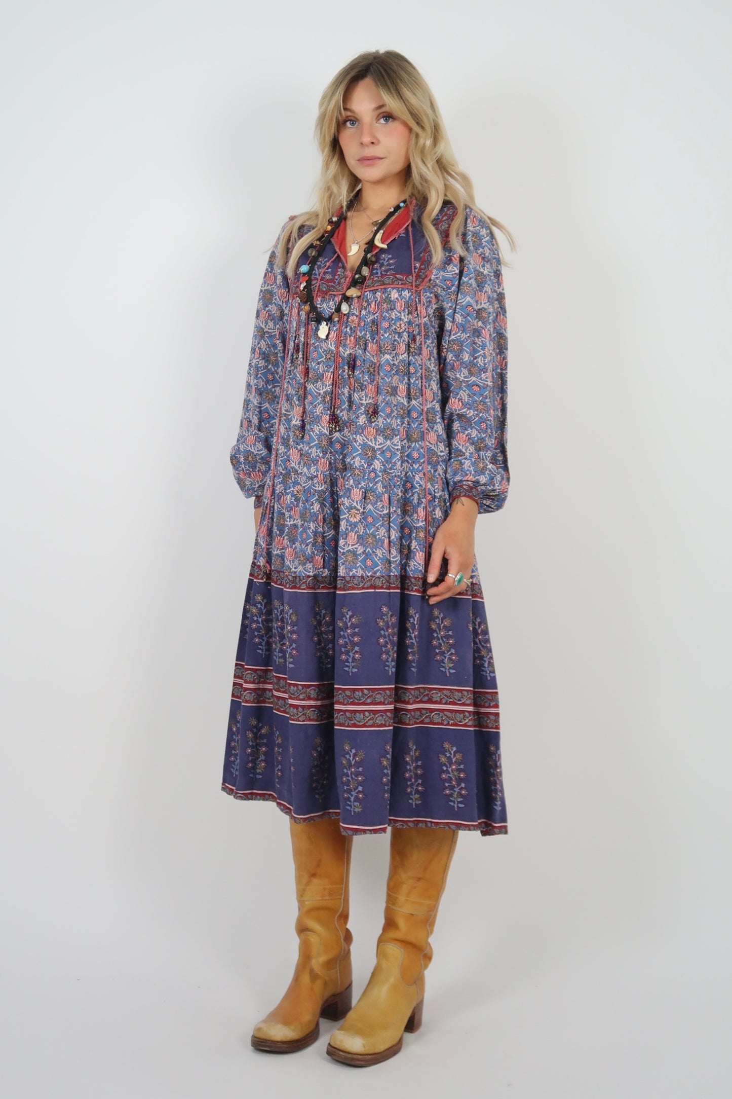 1970s Indian block print midi dress