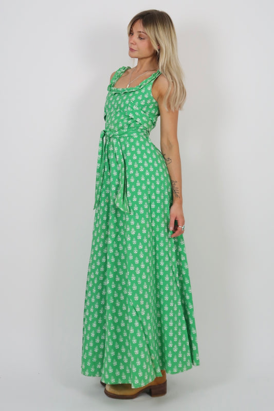 1970s Laura Ashley green cotton maxi dress