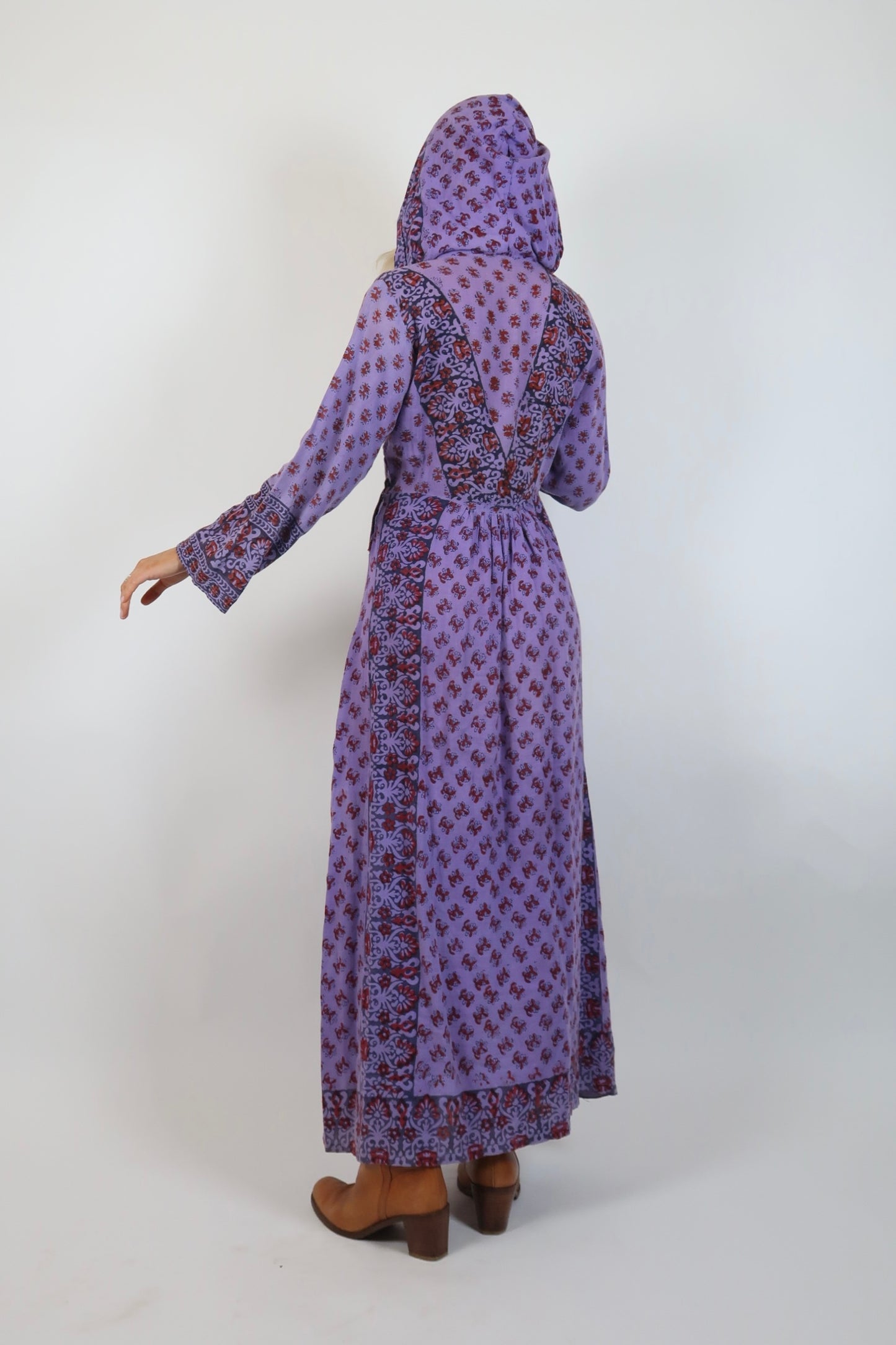 Late 1960s Indian block print hooded dress