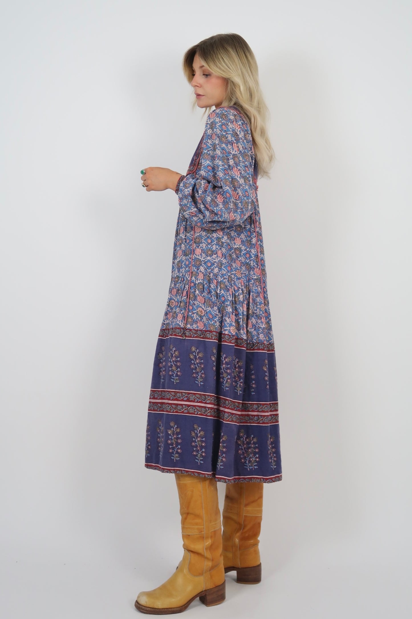 1970s Indian block print midi dress