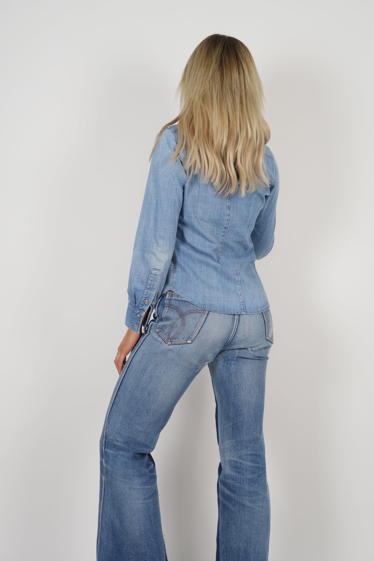 1970s Gul and Bla pearl snap denim shirt