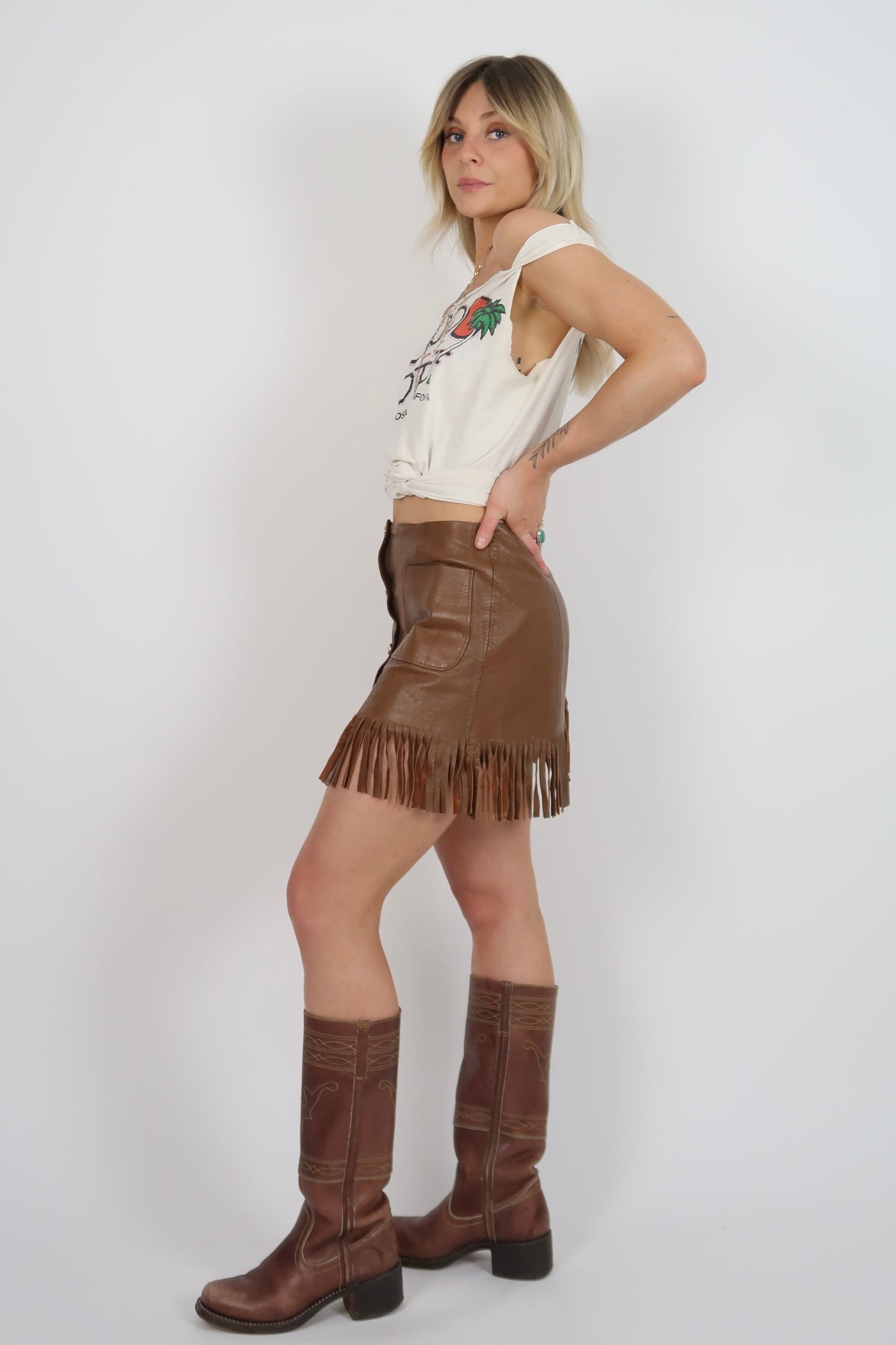 1960s Brown leather skirt
