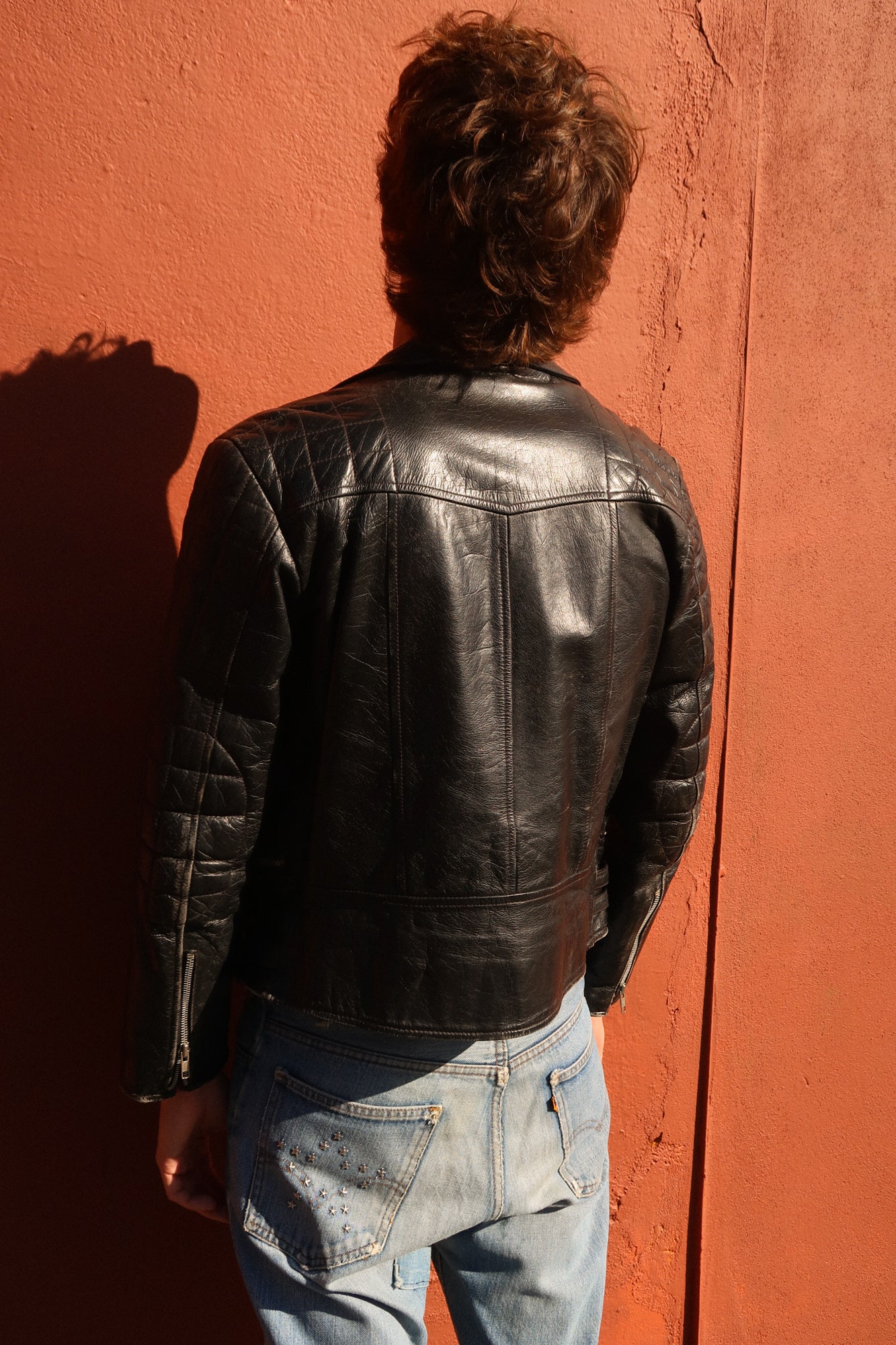1980s thrashed biker jacket