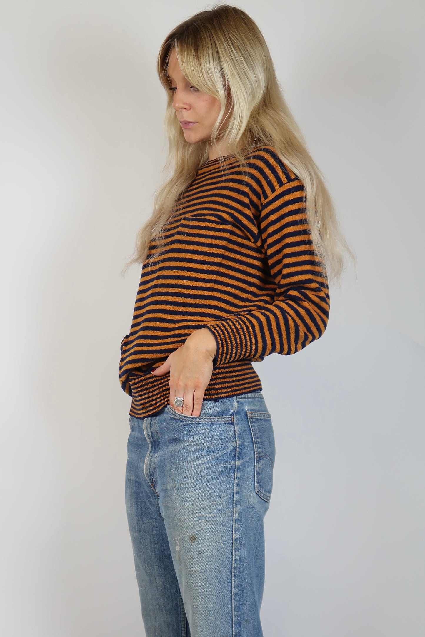 1960s navy and orange stripe knit