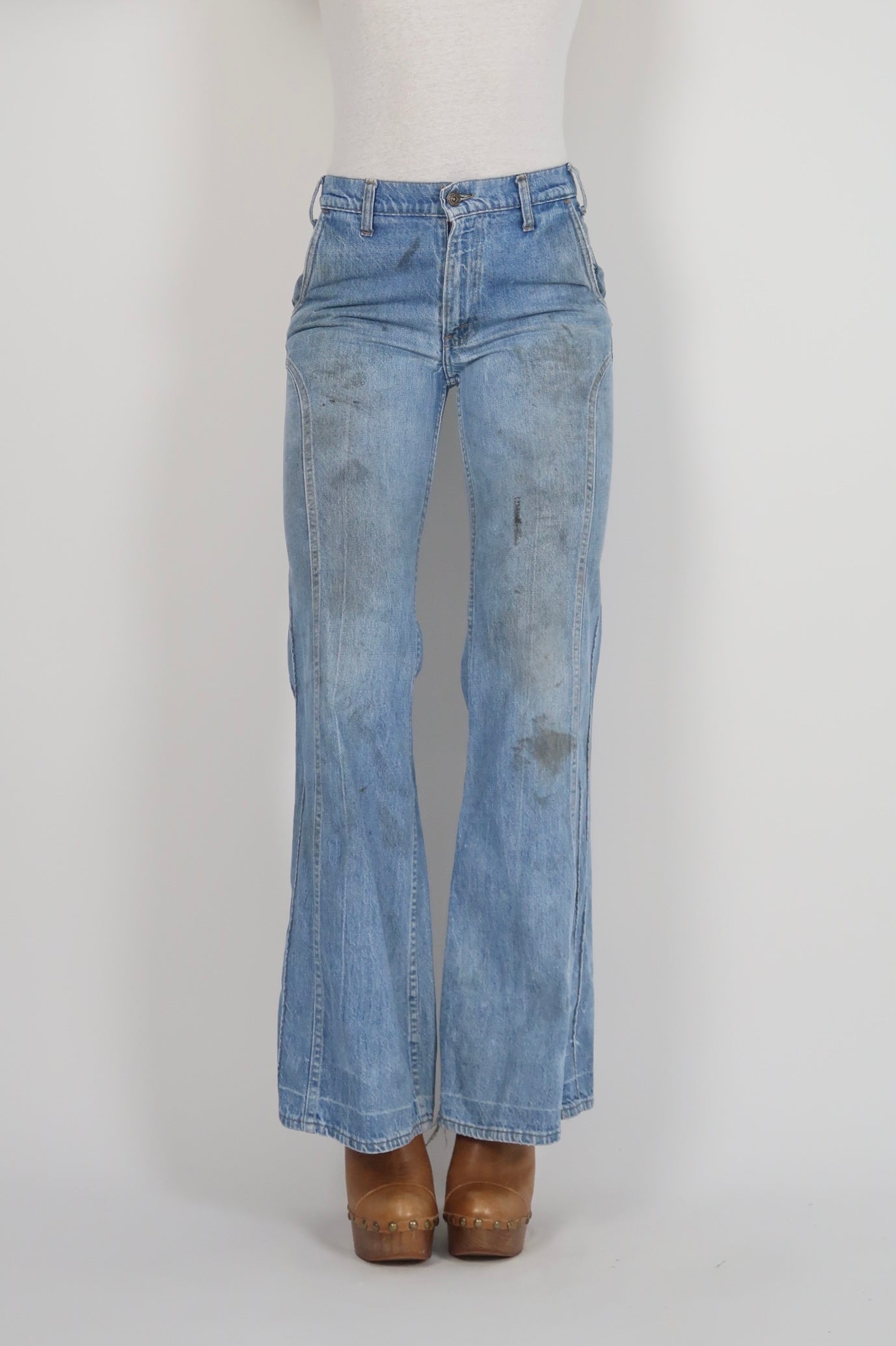1970s orange feather tab jeans