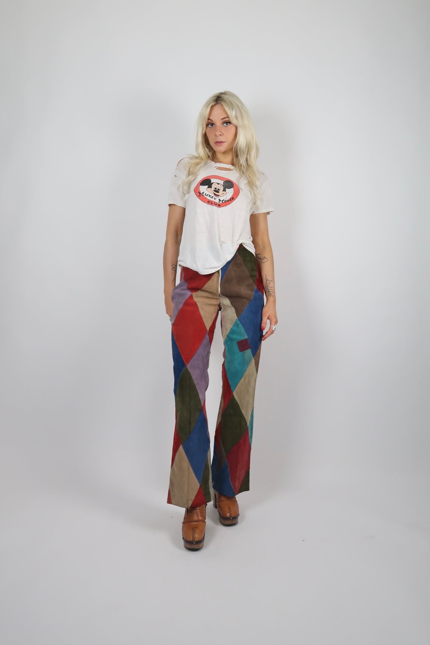 1970s patchwork suede trousers