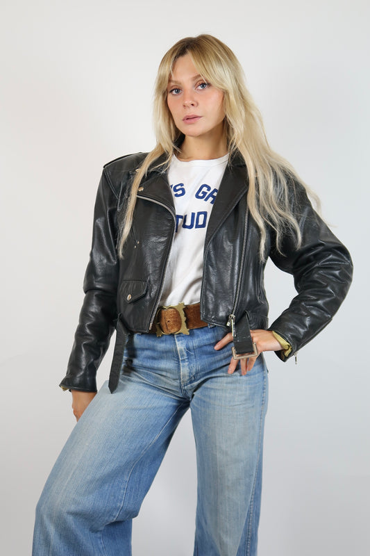 1980s Jigsaw boxy leather jacket