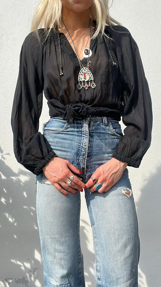 1970s Phool black Indian cotton blouse