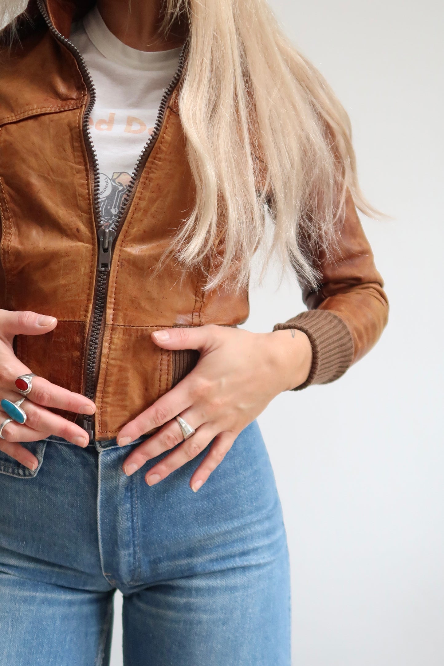 1970s tan fitted bomber