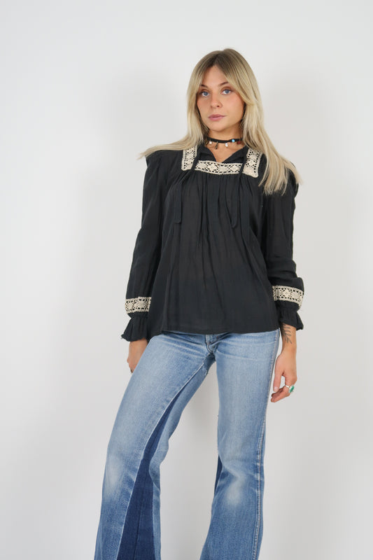 1970s black cotton blouse