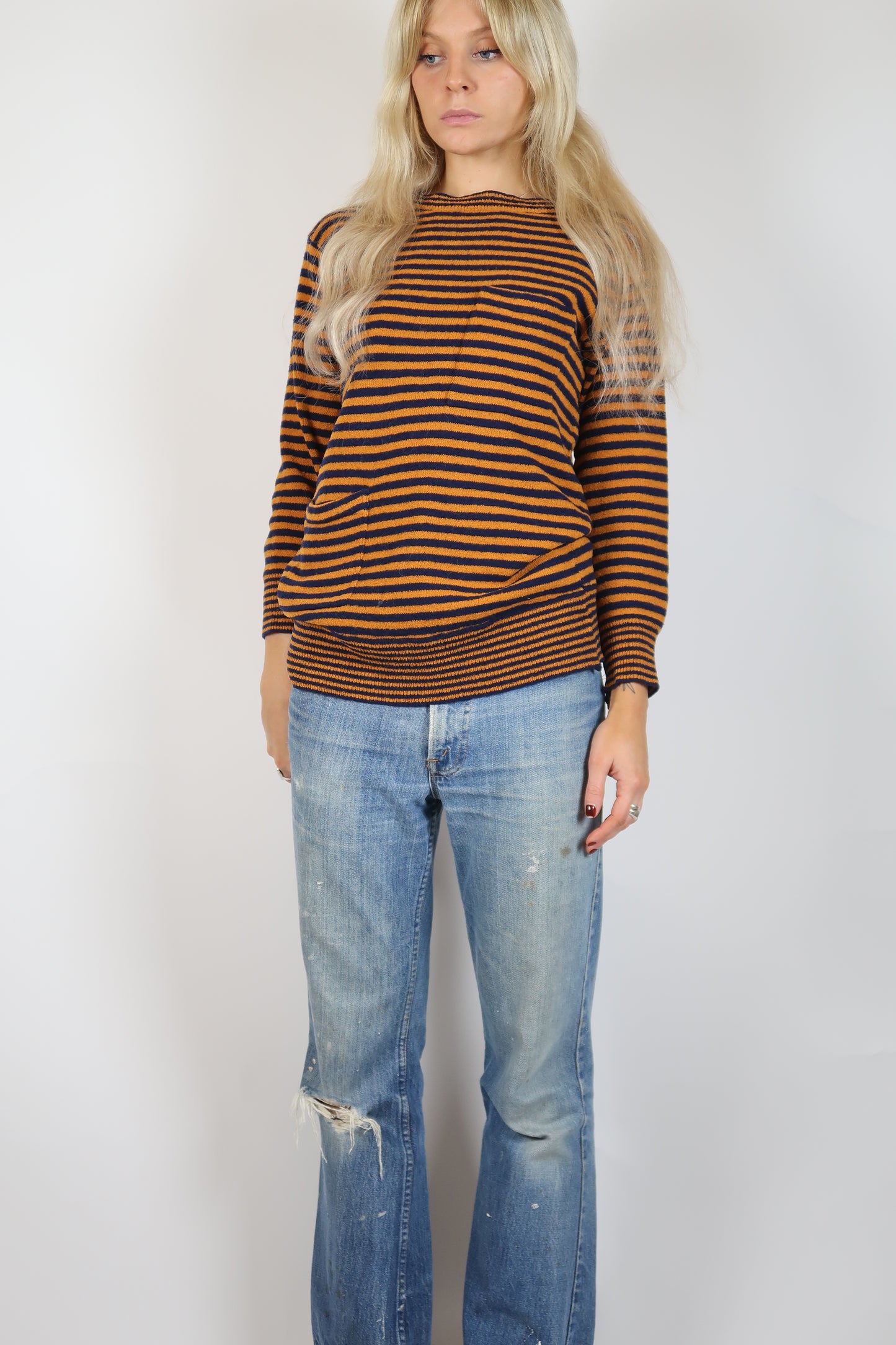 1960s navy and orange stripe knit