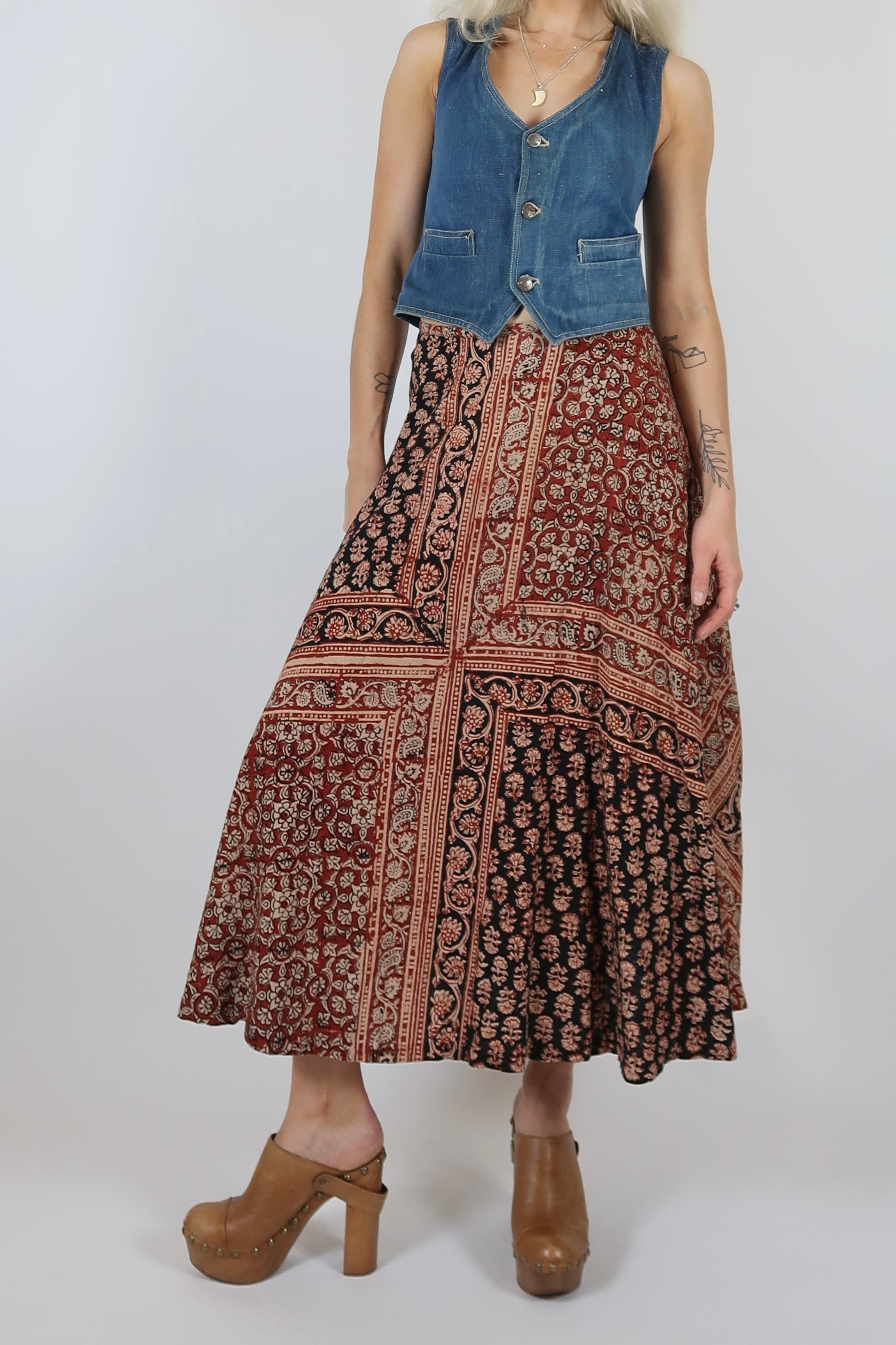 1970s INDIAN BLOCK PRINT MIDI SKIRT