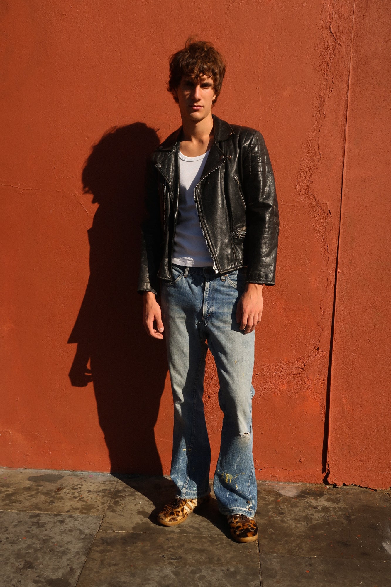 1980s thrashed biker jacket