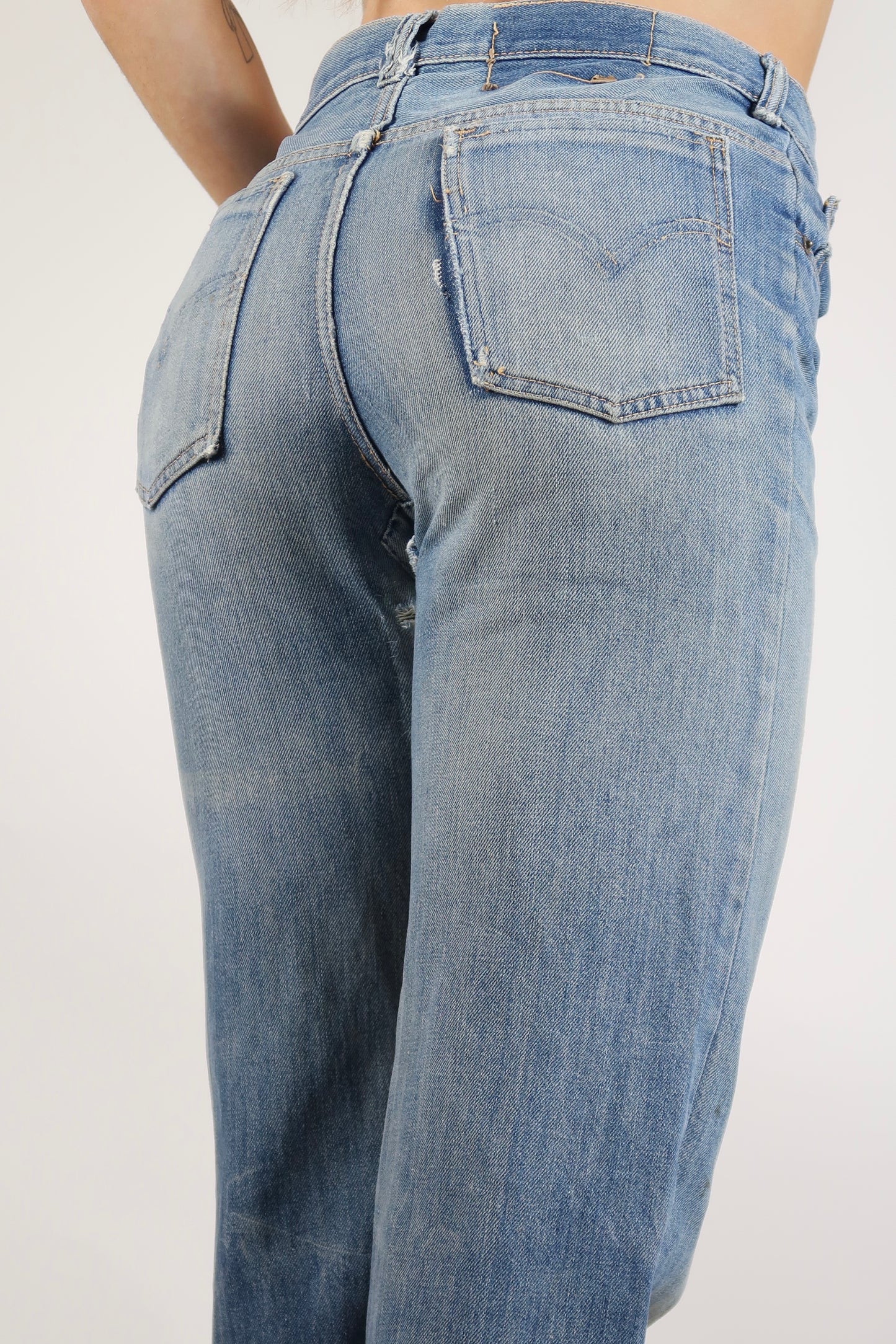 Early 1970s super worn in straight leg jeans