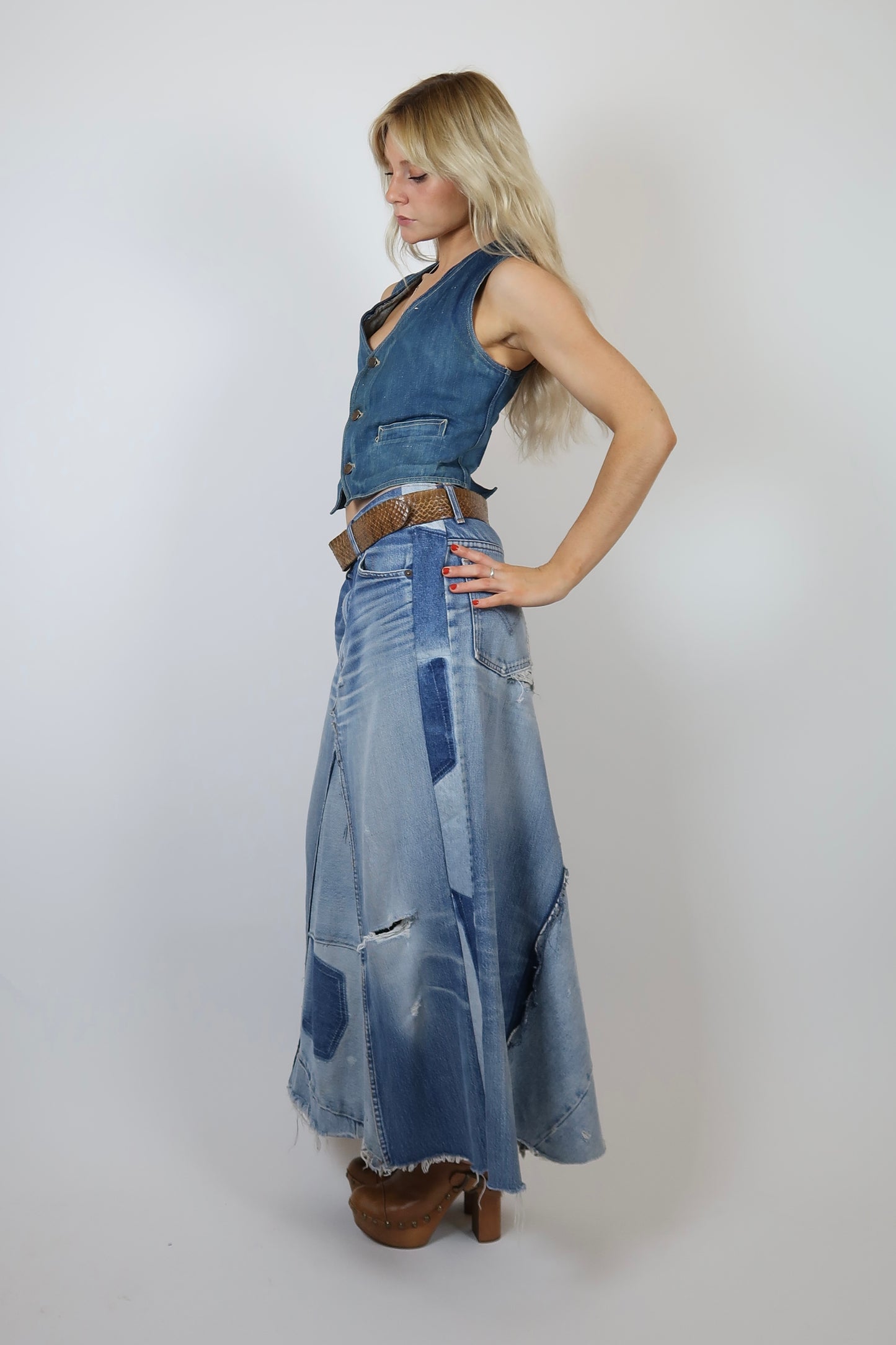 Custom made Orange tab Levis denim skirt