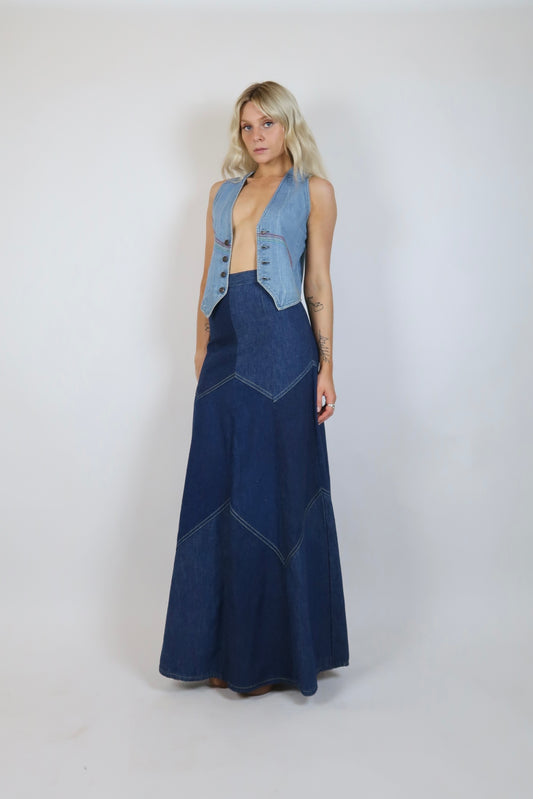 1970s denim maxi skirt