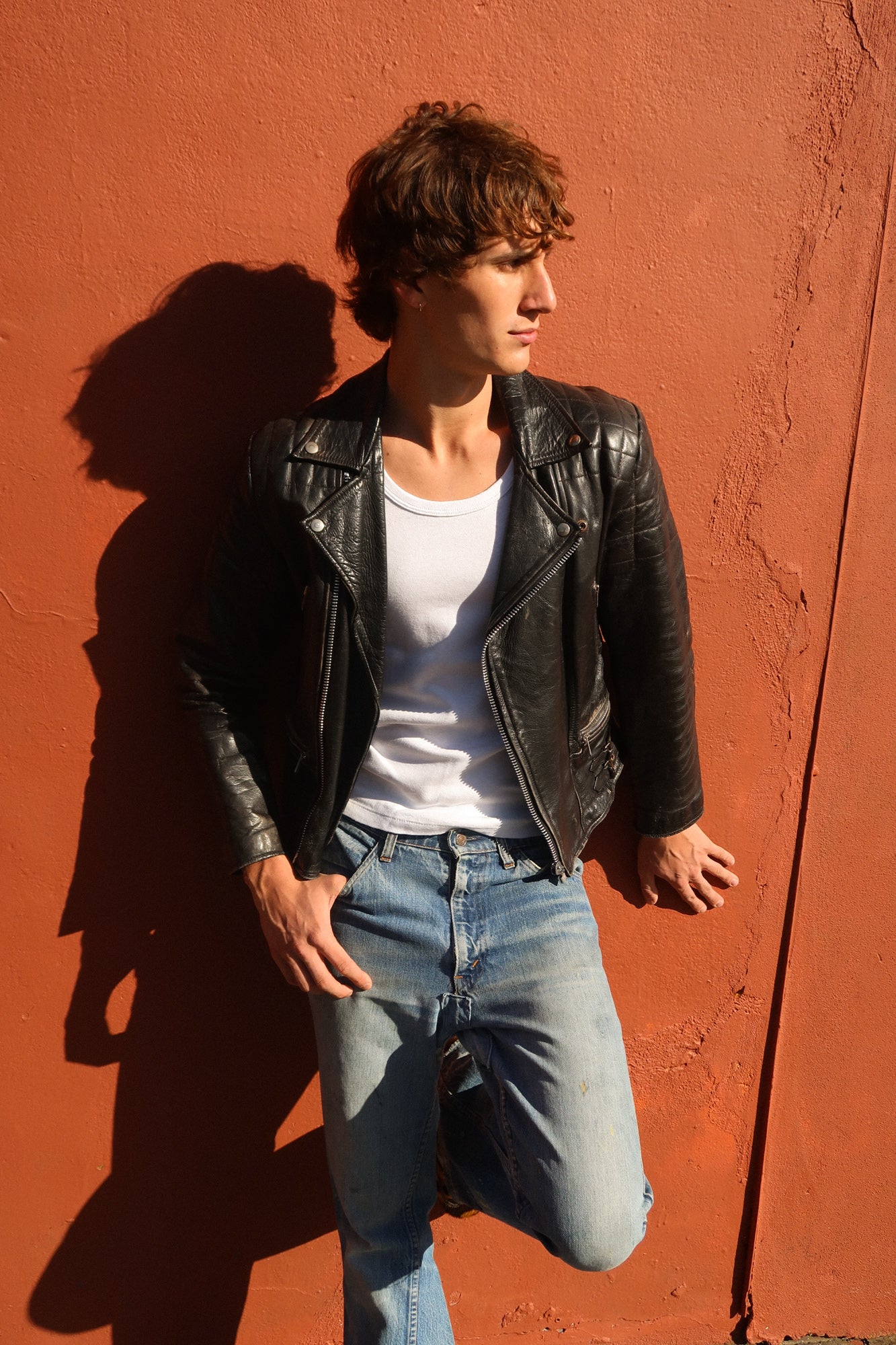 1980s thrashed biker jacket