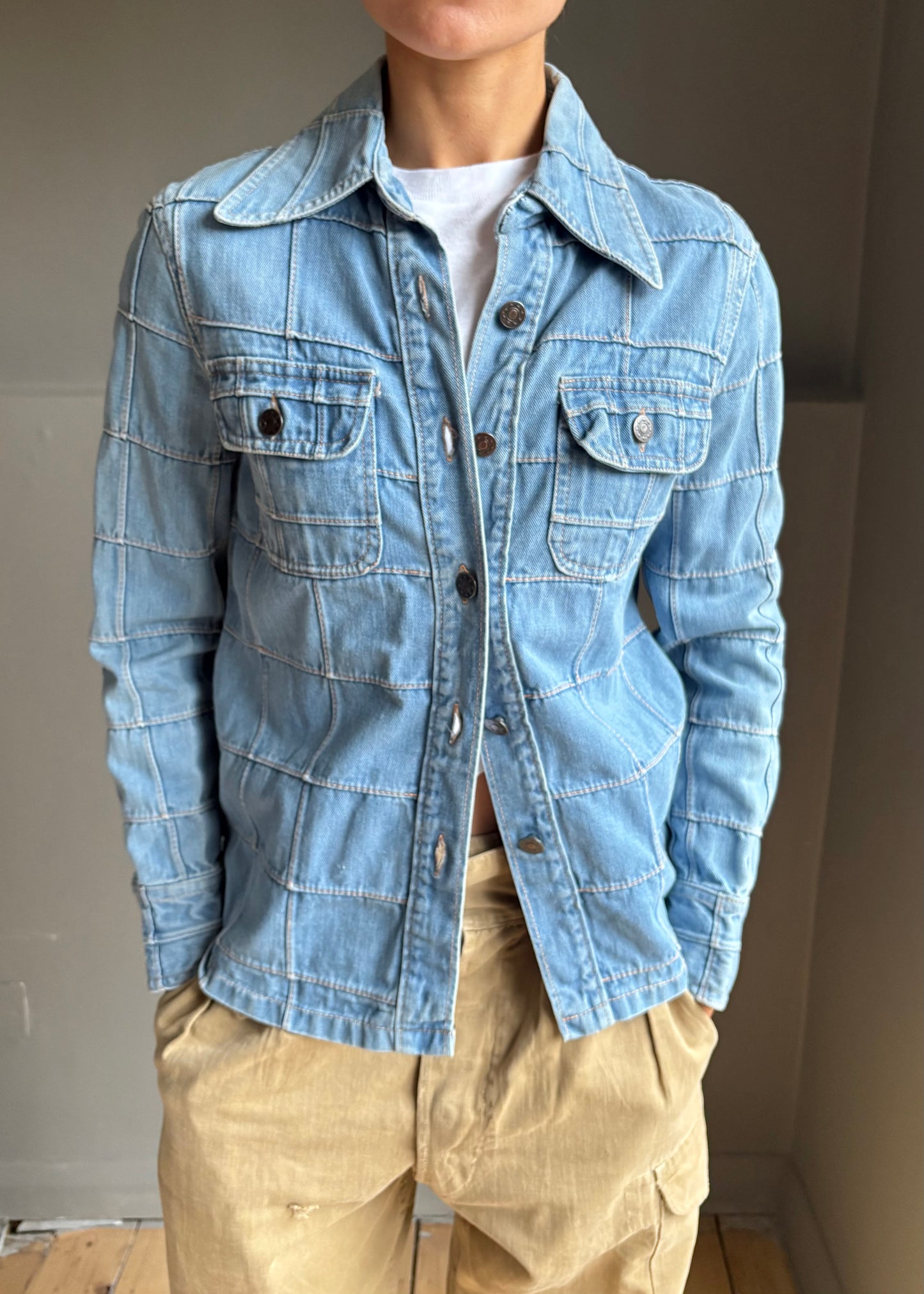 1970s windowpane denim shirt