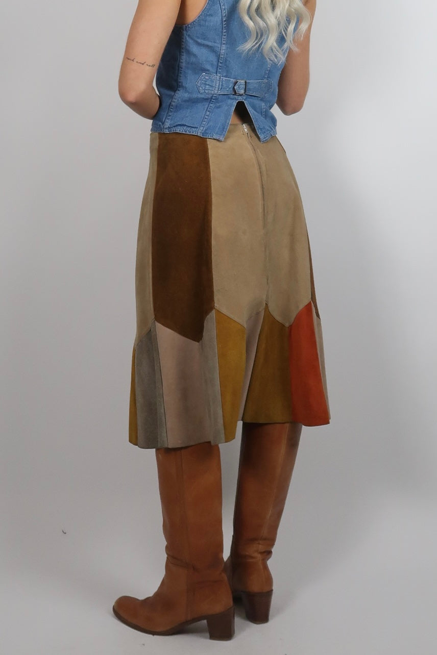 1970s patchwork suede skirt