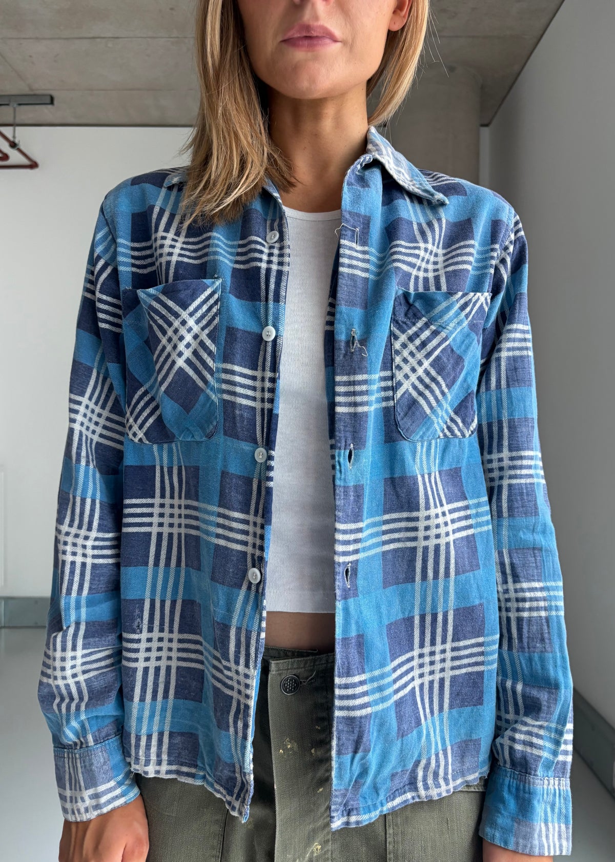 1960s blue cotton flannel