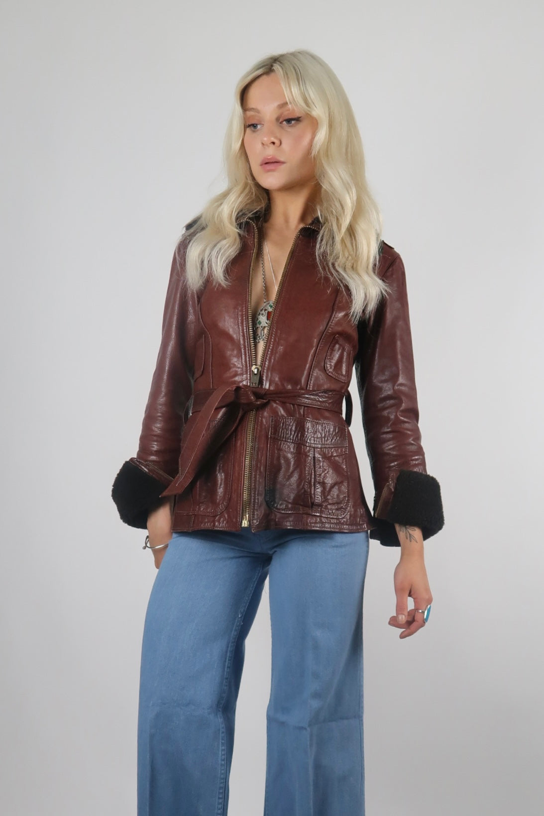 1970s East West musical instruments leather jacket