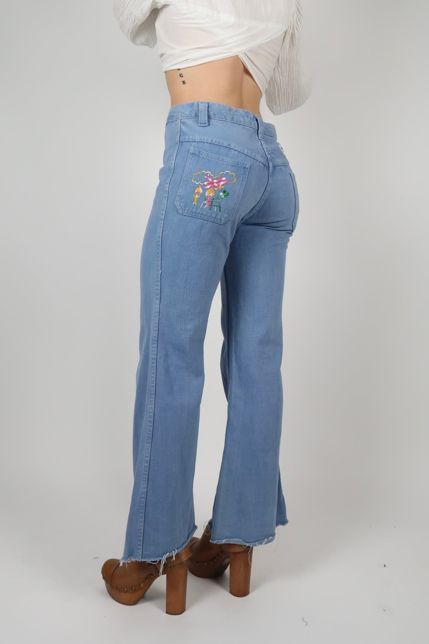 1970s embroidered jeans
