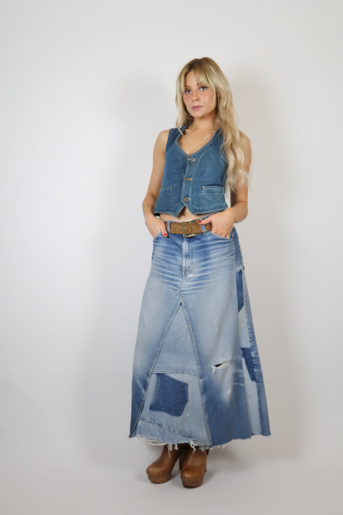 Custom made Orange tab Levis denim skirt