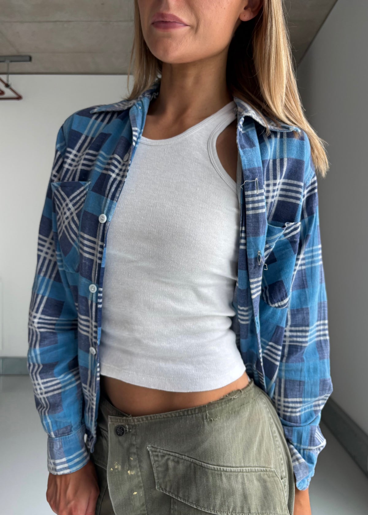 1960s blue cotton flannel